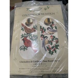 Something Special Counted Cross Stitch Chickadees & Cardinal Door Knob Decor Two